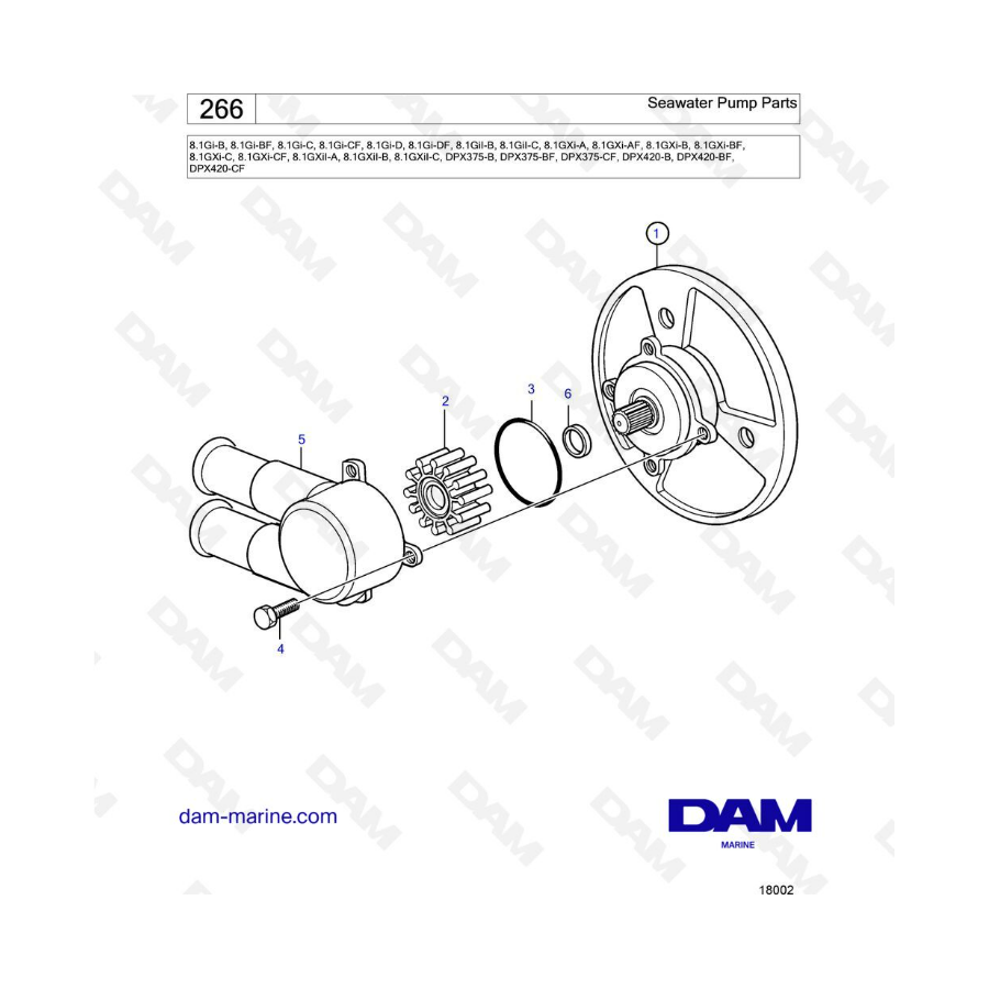 Volvo Penta 8.1L Gi-B -BF -C -CF -D -DF / GXI-A -AF -B -BF -C -CF - Seawater pump parts