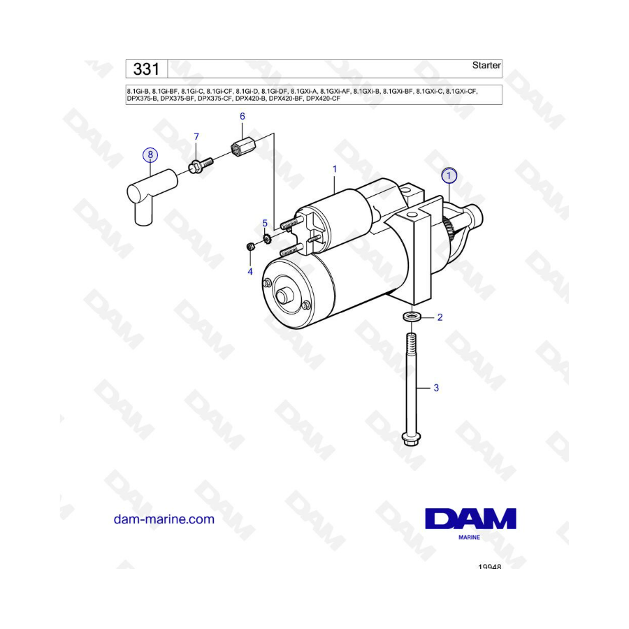Volvo Penta 8.1L Gi-B / Gi-BF / Gi-C / Gi-CF / Gi-D / Gi-DF / GXi-A / GXi-AF / GXi-B / GXi-BF / GXi-C / GXi-CF - Starter
