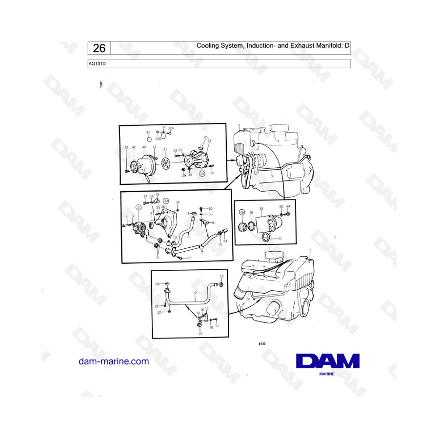 Volvo Penta AQ131D - Cooling system, induction & exhaust manifold : D