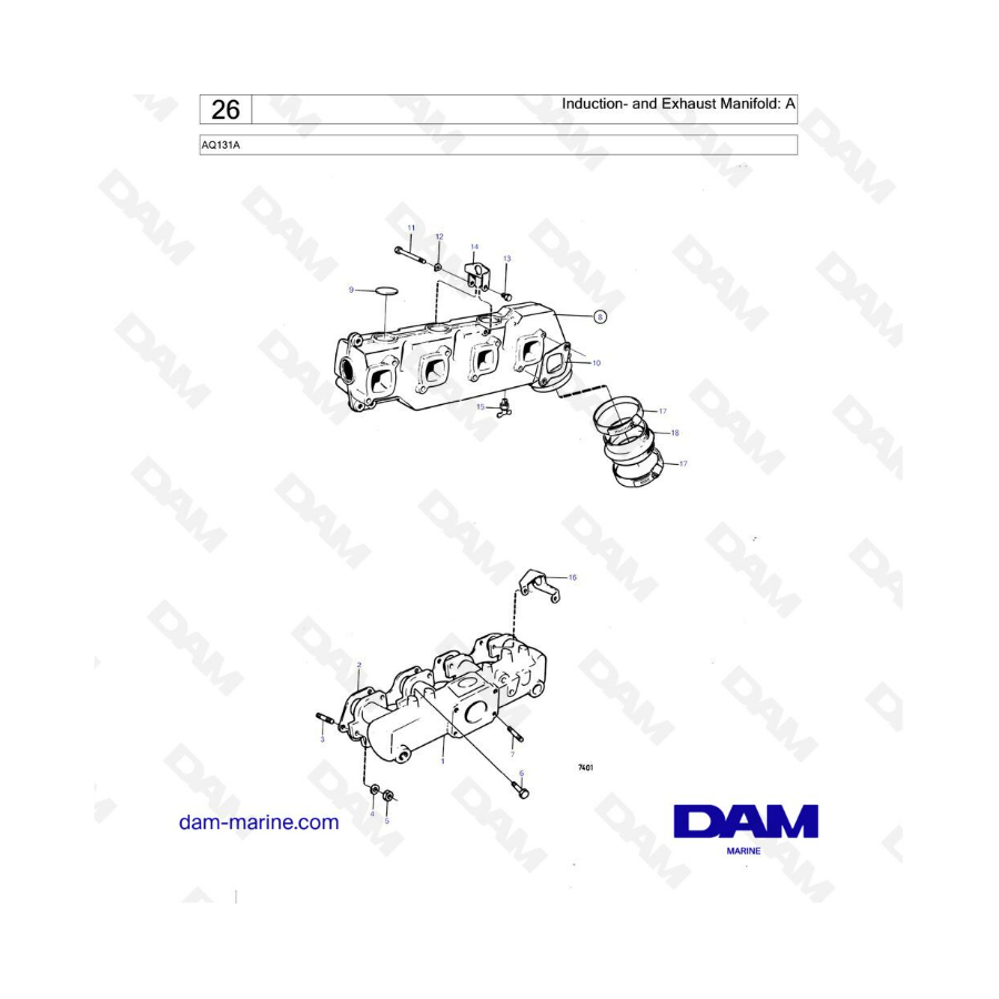 Volvo Penta AQ131A - Colector de admisión y escape: A