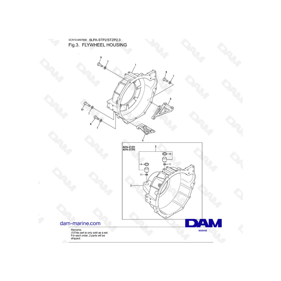 Yanmar 6LPA-STP2 / 6LPA-STZP2 / 6LPA-STZP3 - Carcasa del volante
