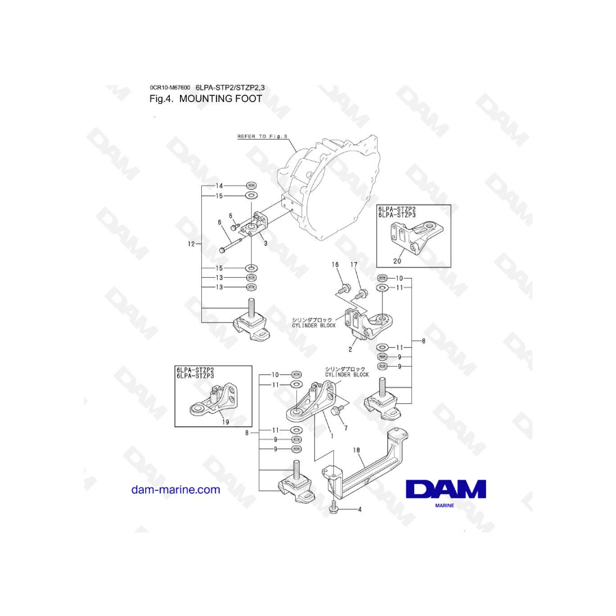 Volvo Penta 6LPA-SP2 / 6LPA-STZP2 / 6LPA-STZP3 - Pie de montaje