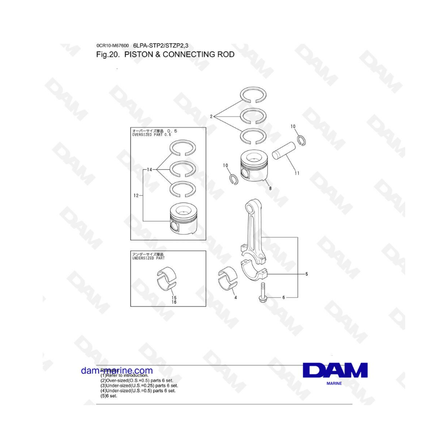Yanmar 6LPA-STP2 / 6LPA-STZP2 / 6LPA-STZP3 - Pistón y biela 