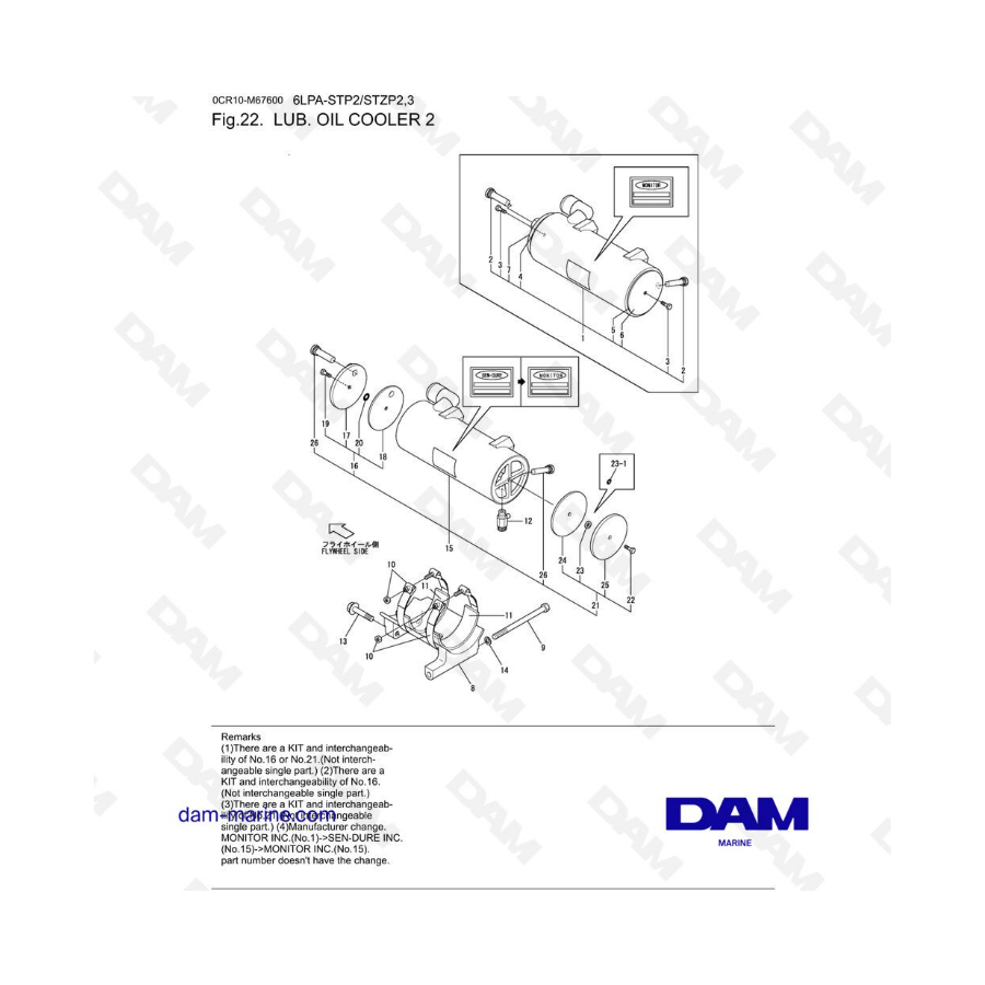 Yanmar 6LPA-STP2 / 6LPA-STZP2 / 6LPA-STZP3 - Lub oil cooler 2