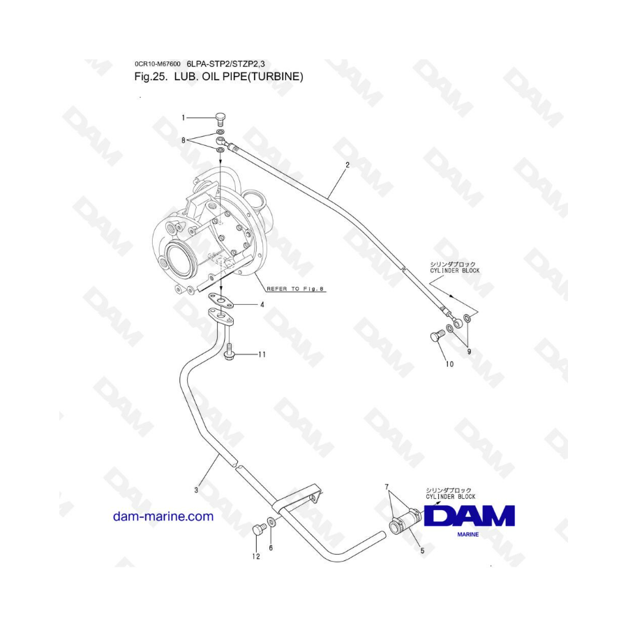 Yanmar 6LPA-STP2 / 6LPA-STZP2 / 6LPA-STZP3 - Lub oil pipe (turbine)