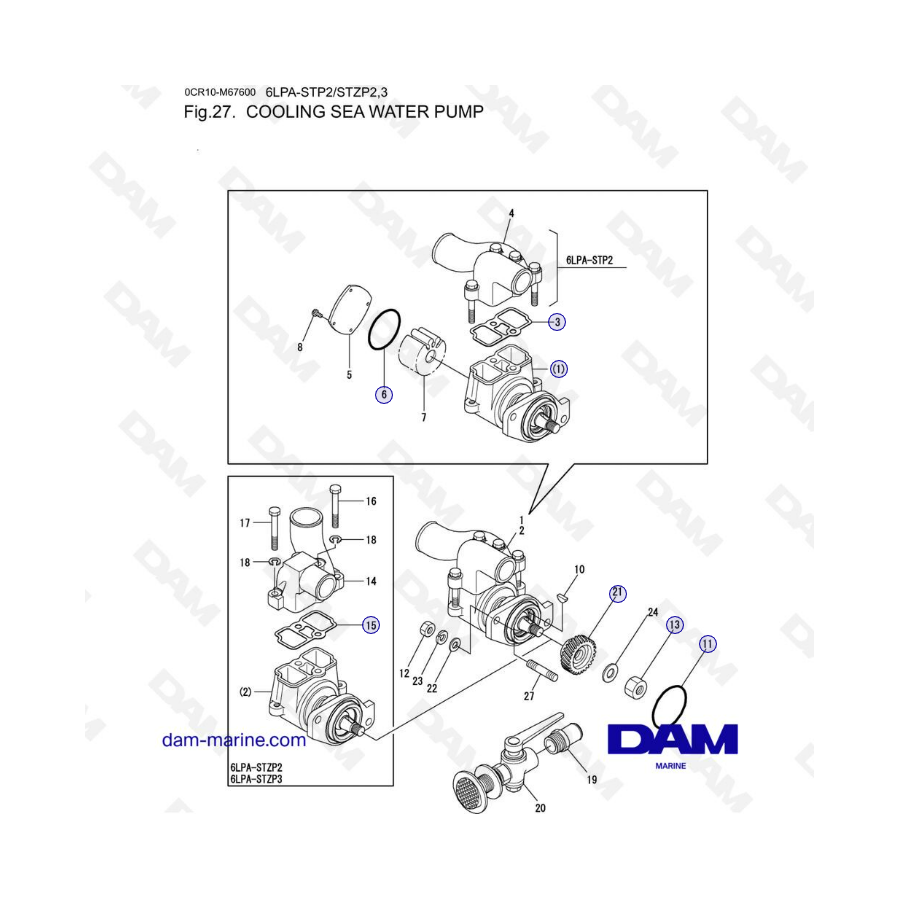 Yanmar 6LPA-STP2 / 6LPA-STZP2 / 6LPA-STZP3 - Bomba de agua de mar para refrigeración