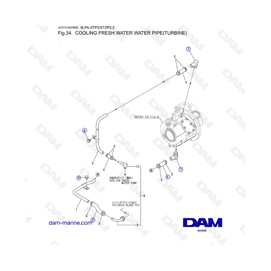Volvo Penta 6LPA-STP2 / 6LPA-STZP2 / 6LPA-STZP3 - Cooling fresh water, water pipe (turbine)