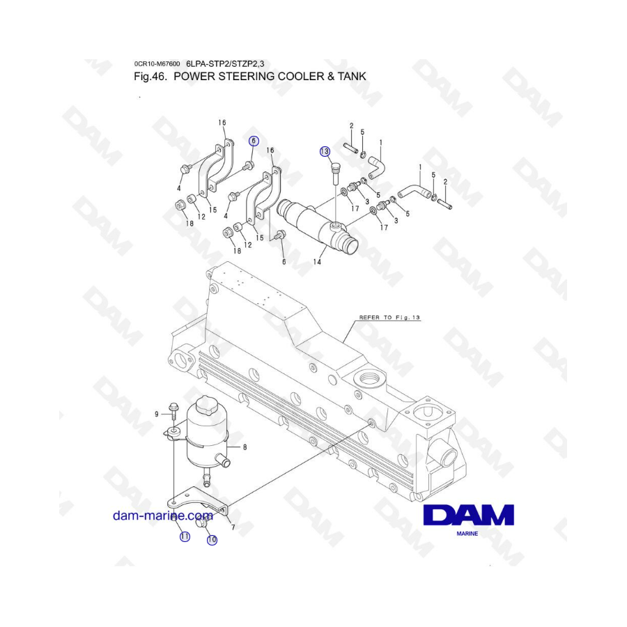Yanmar 6LPA-STP2 / STZP2 / STZP3 - Enfriador y tanque de dirección asistida 
