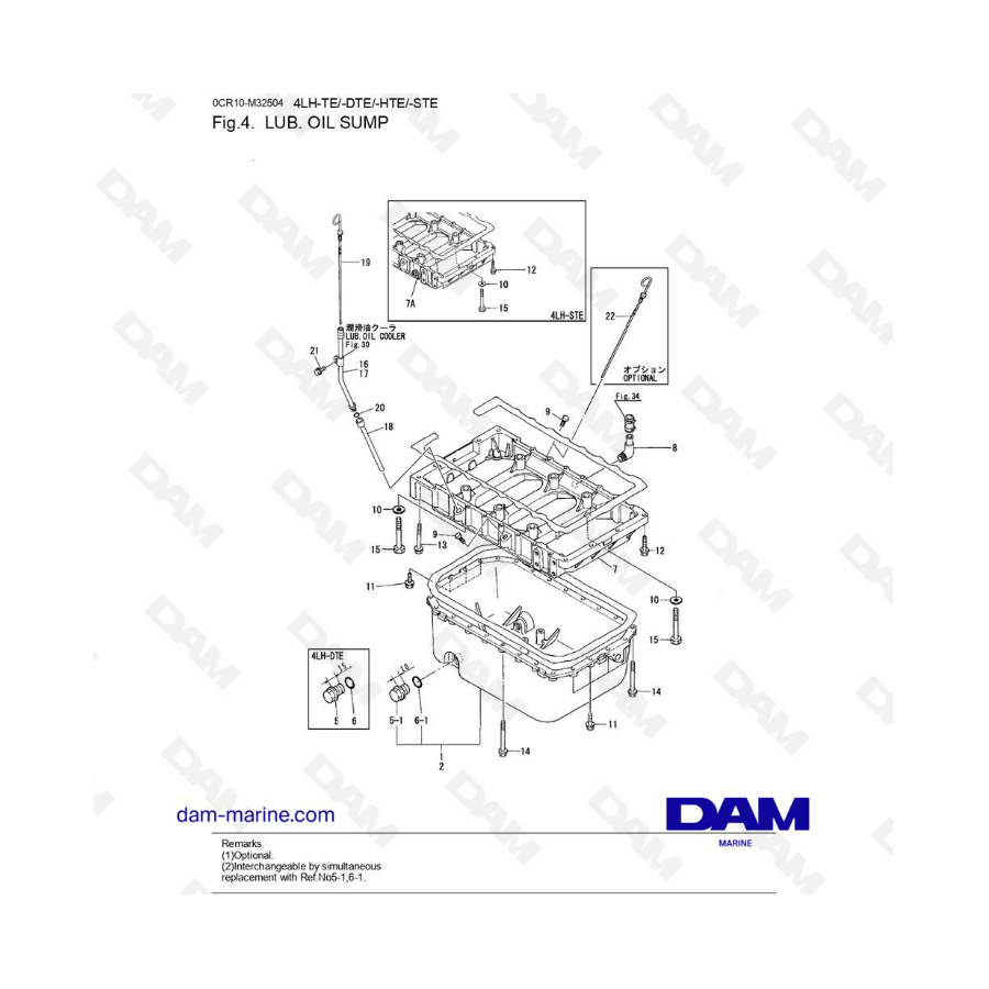 Yanmar 4LH-TE / 4LH-DTE / 4LH-HTE / 4LH-STE - Cárter de aceite lubricante 