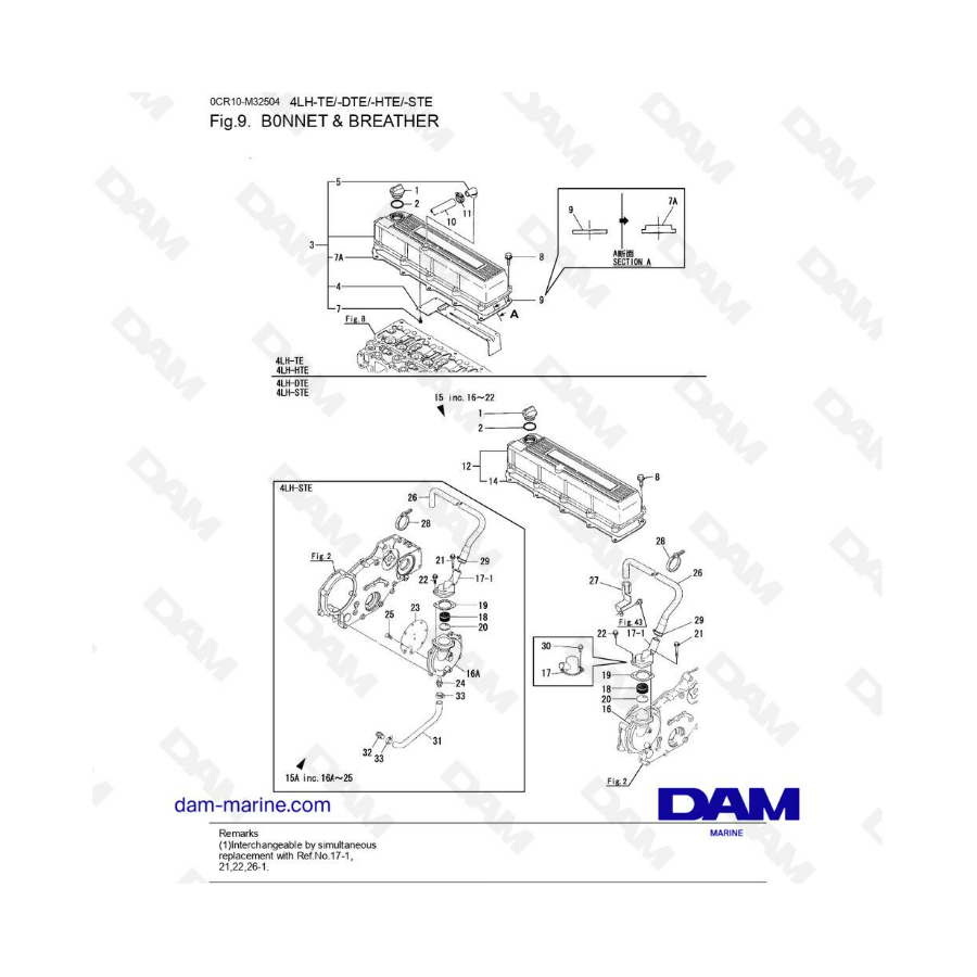 Yanmar 4LH-TE / 4LH-DTE / 4LH-HTE / 4LH-STE - Bonnet & breather