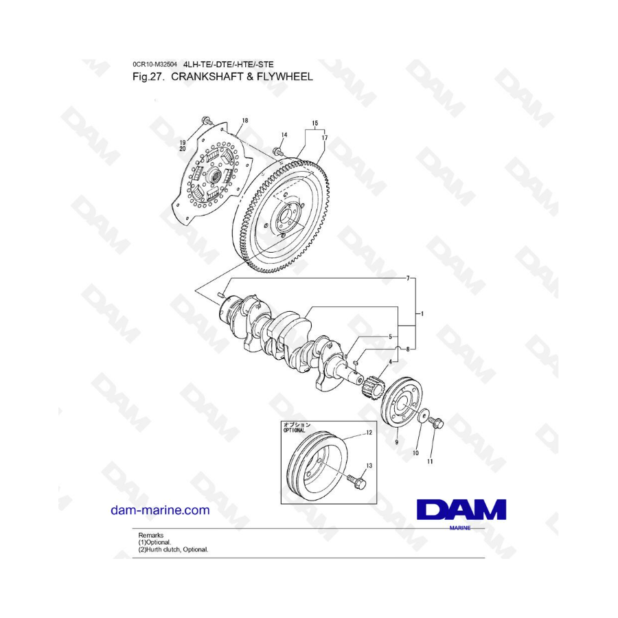 Yanmar 4LH-TE / 4LH-DTE / 4LH-HTE / 4LH-STE - Crankshaft & flywheel