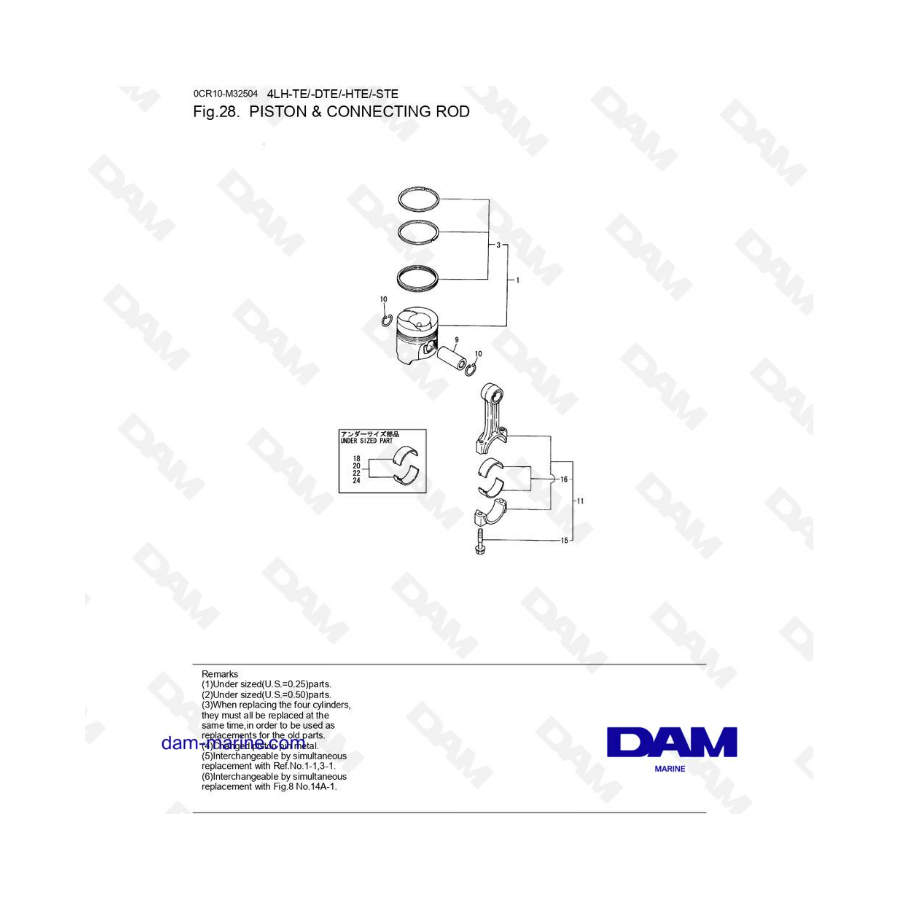 Yanmar 4LH-TE / 4LH-DTE / 4LH-HTE / 4LH-STE - Piston & connecting rod 
