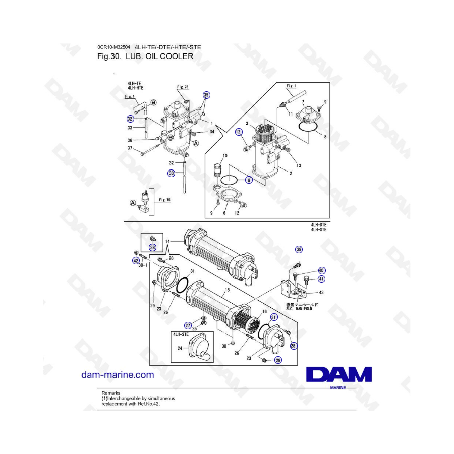 Yanmar 4LH-TE / 4LH-DTE / 4LH-HTE / 4LH-STE - Enfriador de aceite lubricante