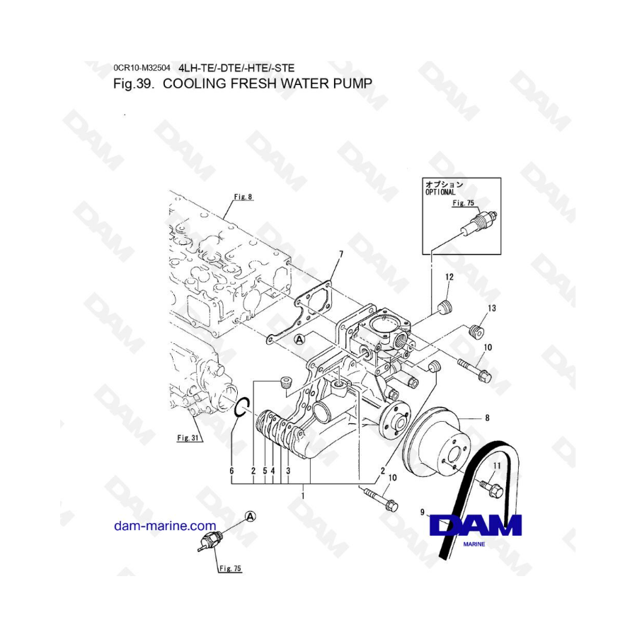 Yanmar 4LH-TE / 4LH-DTE / 4LH-HTE / 4LH-STE - Cooling fresh water pump