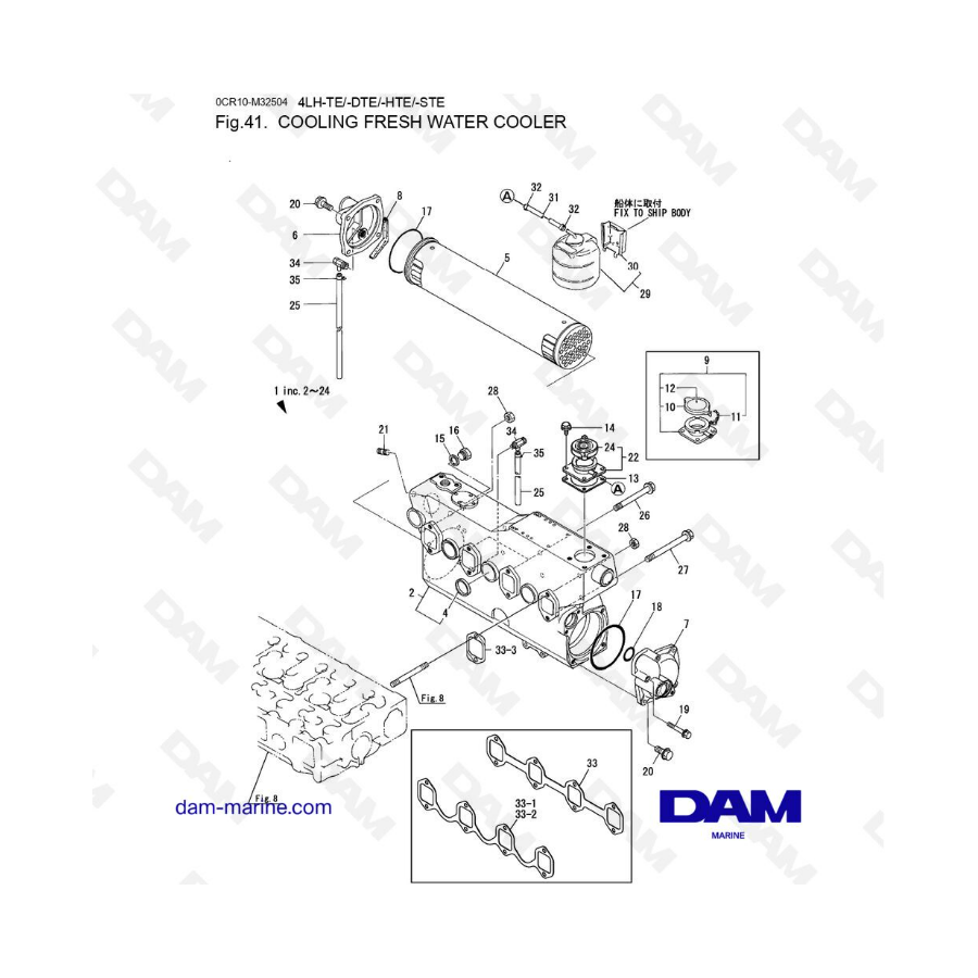 Yanmar 4LH-TE / 4LH-DTE / 4LH-HTE / 4LH-STE - Cooling fresh water cooler