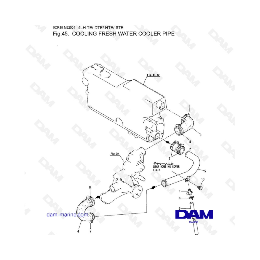Yanmar 4LH-TE / 4LH-DTE / 4LH-HTE / 4LH-STE - Tubería de refrigeración de agua dulce