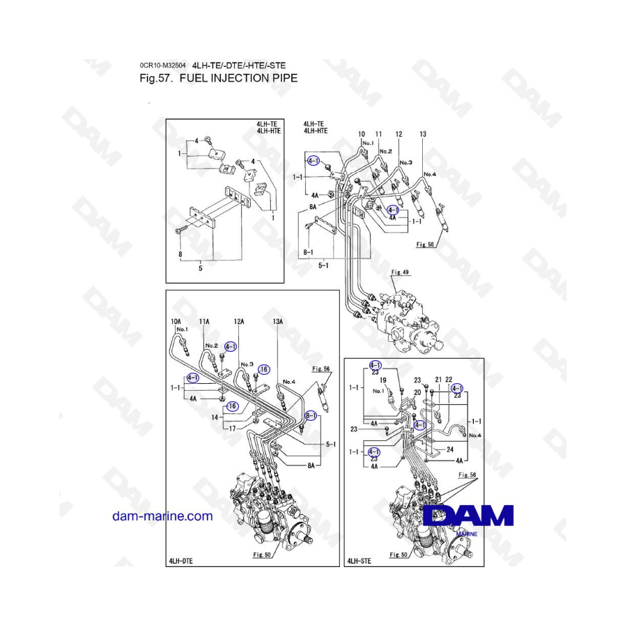 Yanmar 4LH-TE / 4LH-DTE / 4LH-HTE / 4LH-STE - Fuel injection pipe