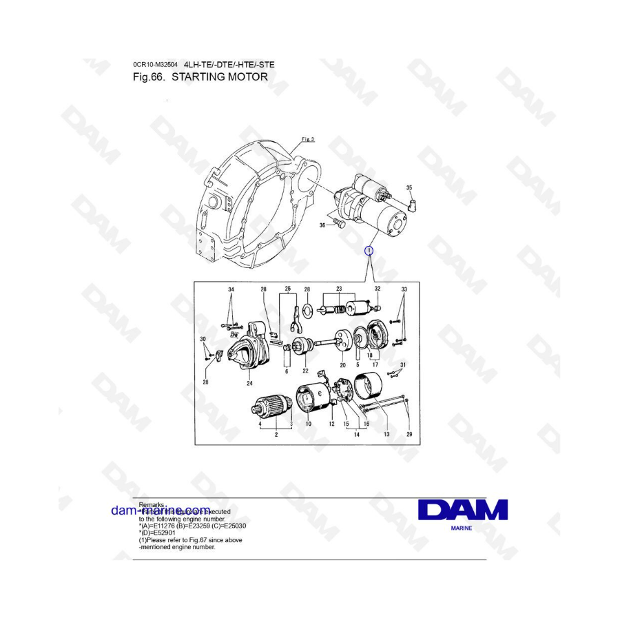 Yanmar 4LH-TE / 4LH-DTE / 4LH-HTE / 4LH-STE - Starting motor