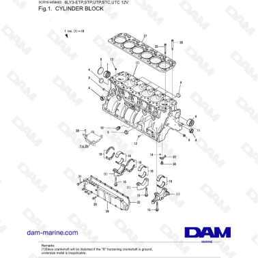 Yanmar 6LY3-ETP / 6LY3-STP / 6LY3-UTP / 6LY3-STC / 6LY3-UTC - Cylinder block