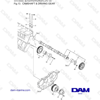 Yanmar 6LY3-ETP / STP / UTP / STC / UTC - Camshaft & driving gear