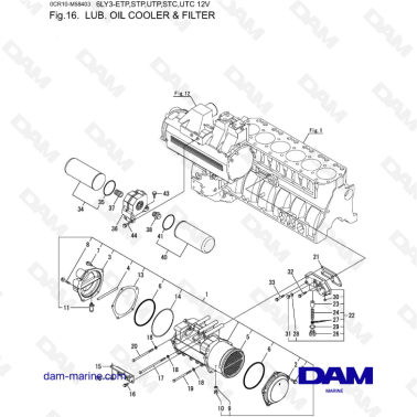 Yanmar 6LY3-ETP / STP / UTP / STC / UTC - Lub. oil cooler & filter