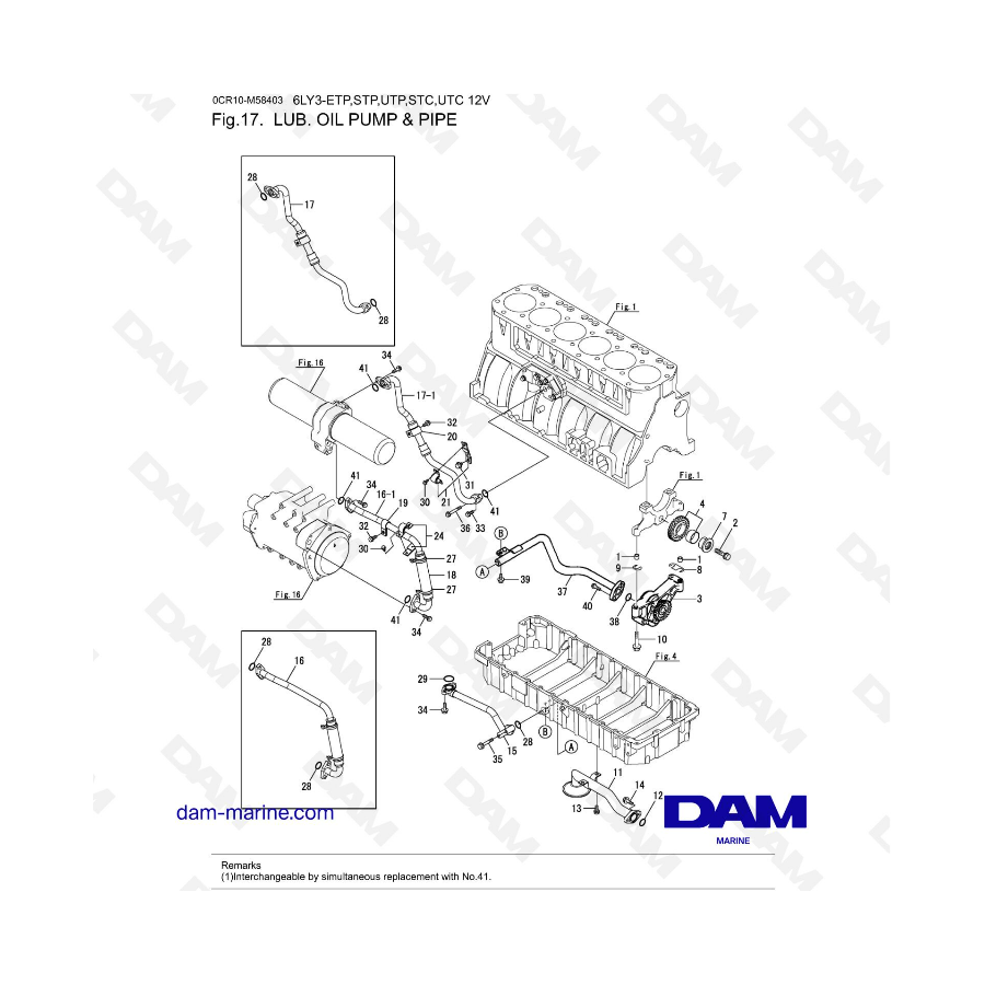 Yanmar 6LY3-ETP / STP / UTP / STC / UTC - Tubería y bomba de aceite lubricante