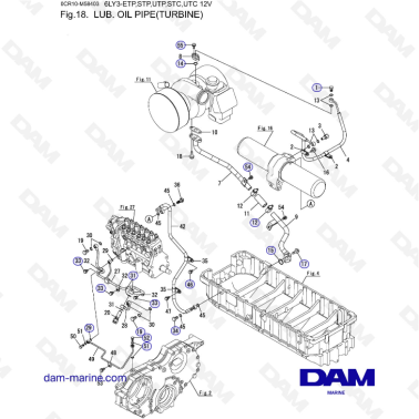 Yanmar 6LY3-ETP / STP / UTP / UTC / STC - Lub. Oil Pipe (turbine)
