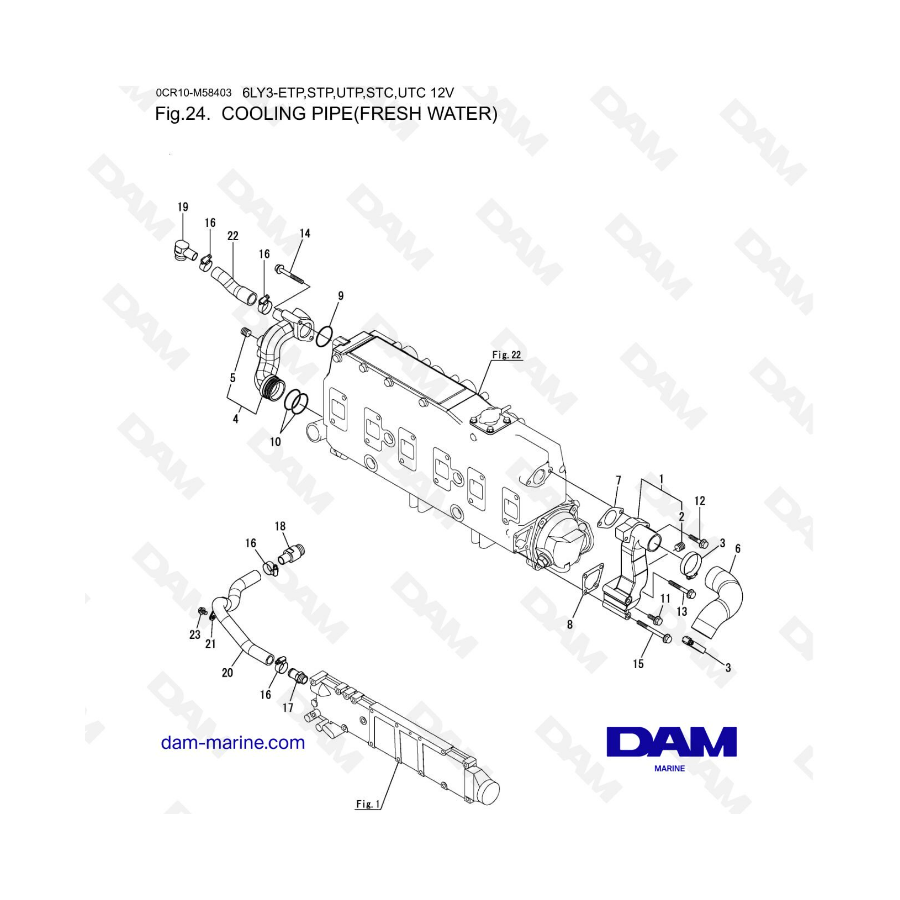 Yanmar 6LY3-ETP/STP/UTP/STC/UTC - Tubería de refrigeración (agua dulce)