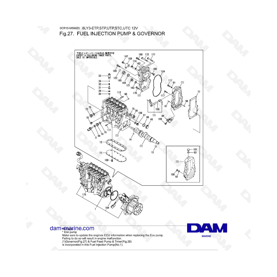 Yanmar 6LY3-ETP/STP/UTP/STC/UTC - Fuel injection pump & governor 