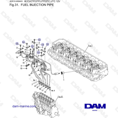 Yanmar 6LY3-ETP/STP/UTP/STC/UTC - Fuel injection pipe