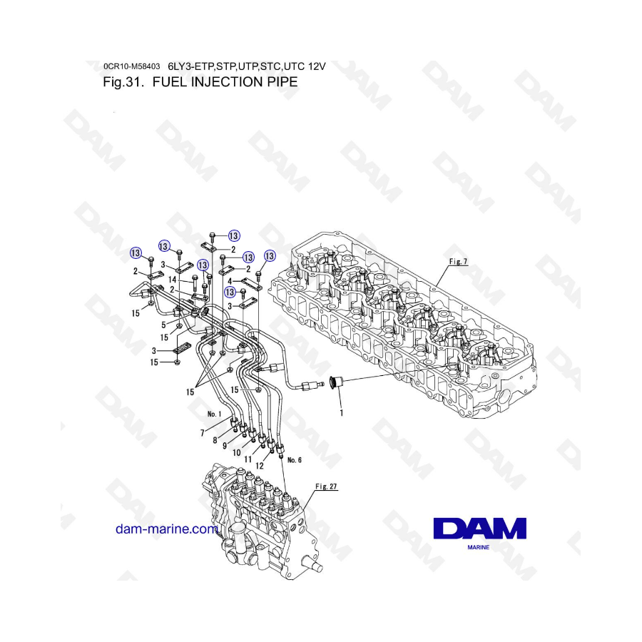 Yanmar 6LY3-ETP/STP/UTP/STC/UTC - Fuel injection pipe 