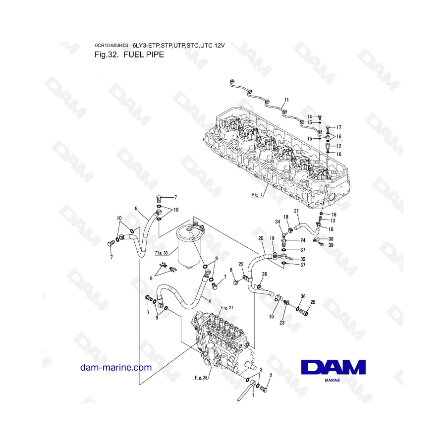Yanmar 6LY3-ETP/STP/UTP/STC/UTC - Tubería de combustible