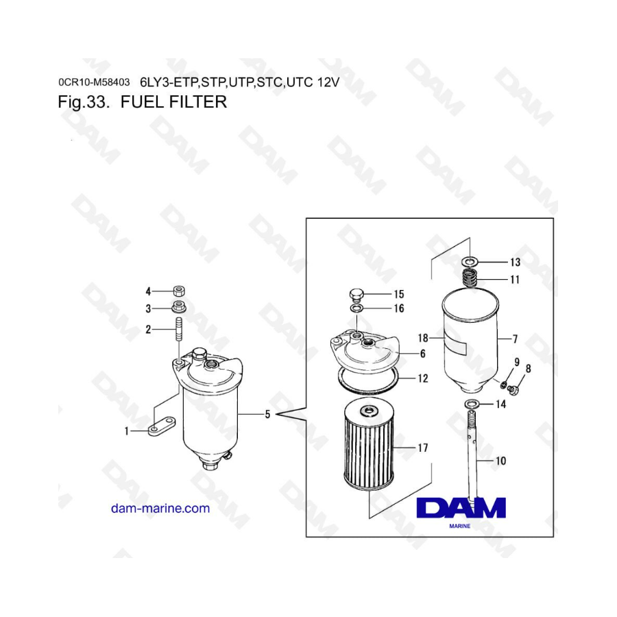 Yanmar 6LY3-ETP/STP/UTP/STC/UTC - Filtro de combustible