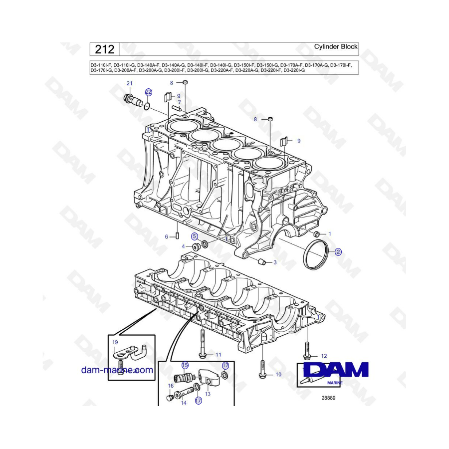 Volvo Penta D3-110I-F / D3-110I-G / D3-140 / D3-150 / D3-170 / D3-200 / D3-220 - Cylinder block 