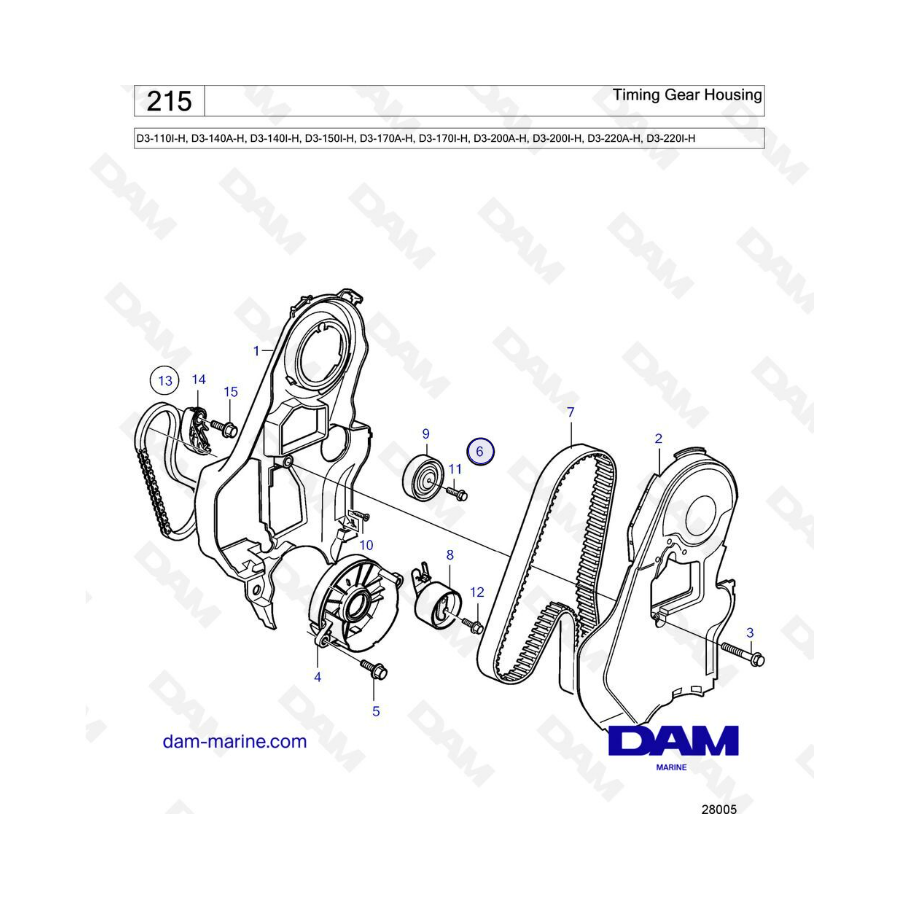 Volvo Penta D3-110I-H / D3-140A-H I-H / D3-150I-H / D3-170A-H I-H / D3-200A-H I-H / D3-220A-H I-H - Timing gear housing