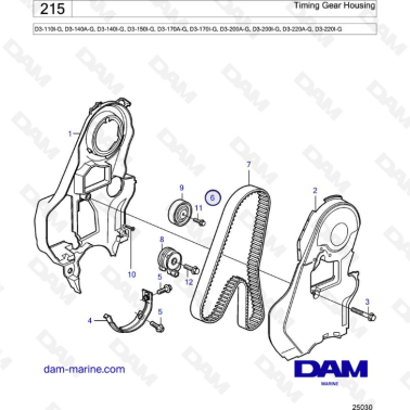 Volvo Penta D3-110I-G / D3-140A-G I-G / D3-150I-G / D3-170A-G I-G / D3-200A-G I-G / D3-220A-G I-G - Timing gear housing