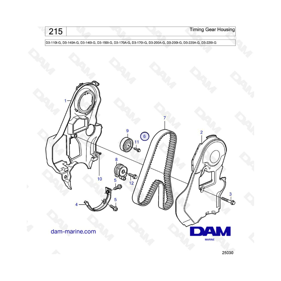 Volvo Penta D3-110I-G / D3-140A-G I-G / D3-150I-G / D3-170A-G I-G / D3-200A-G I-G / D3-220A-G I-G - Caja de distribución