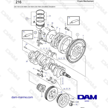 Volvo Penta D3-110I-H / D3-140I-H / D3-150I-H / D3-170I-H / D3-200I-H / D3-220I-H - Crank mechanism