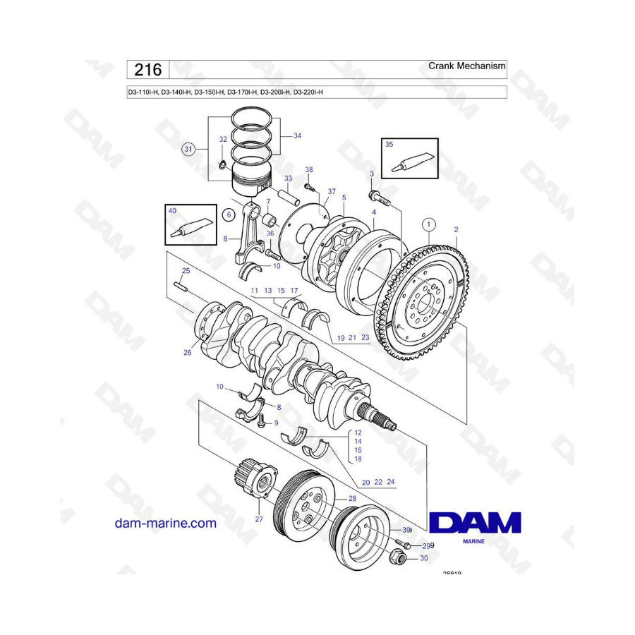 Volvo Penta D3-110I-H / D3-140I-H / D3-150I-H / D3-170I-H / D3-200I-H / D3-220I-H - Crank mechanism