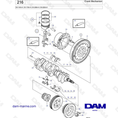 Volvo Penta D3-140A-H/D3-170A-H/D3-200A-H/D3-220A-H - Crank Mechanism
