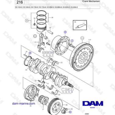 Volvo Penta D3-140A-D -E / D3-170A-D -E / D3-200-A-D -E / D3-220A-D -E - Crank Mechanism