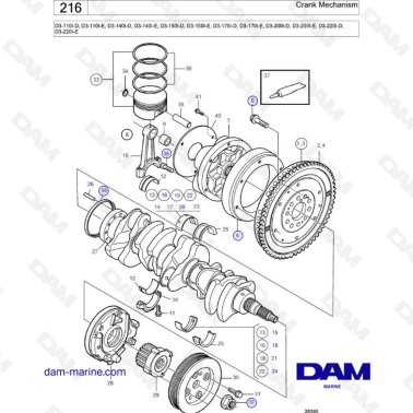 Volvo Penta D3-110I-D -E / D3-140I-D -E / D3-150I-D -E / D3-170I-D -E / D3-200I-D -E / D3-220I-D -E - Crank Mechanism