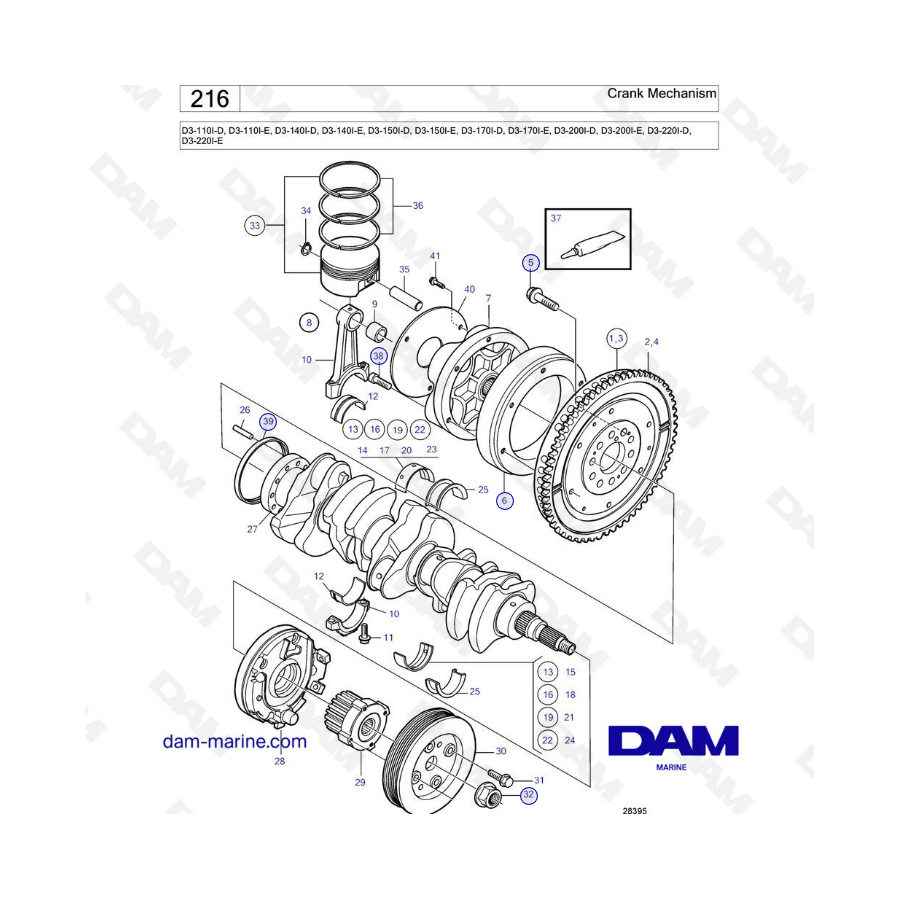 Volvo Penta D3-110I-D -E / D3-140I-D -E / D3-150I-D -E / D3-170I-D -E / D3-200I-D -E / D3-220I-D -E - Crank Mechanism