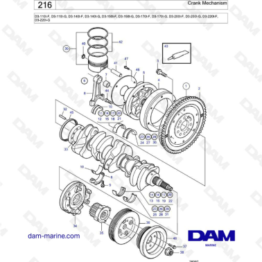 Volvo Penta D3-110I-F -G / D3-140I-F -G / D3-150I-F -G / D3-170I-F -G / D3-200I-F -G / D3-220I-F -G - Crank mechanism