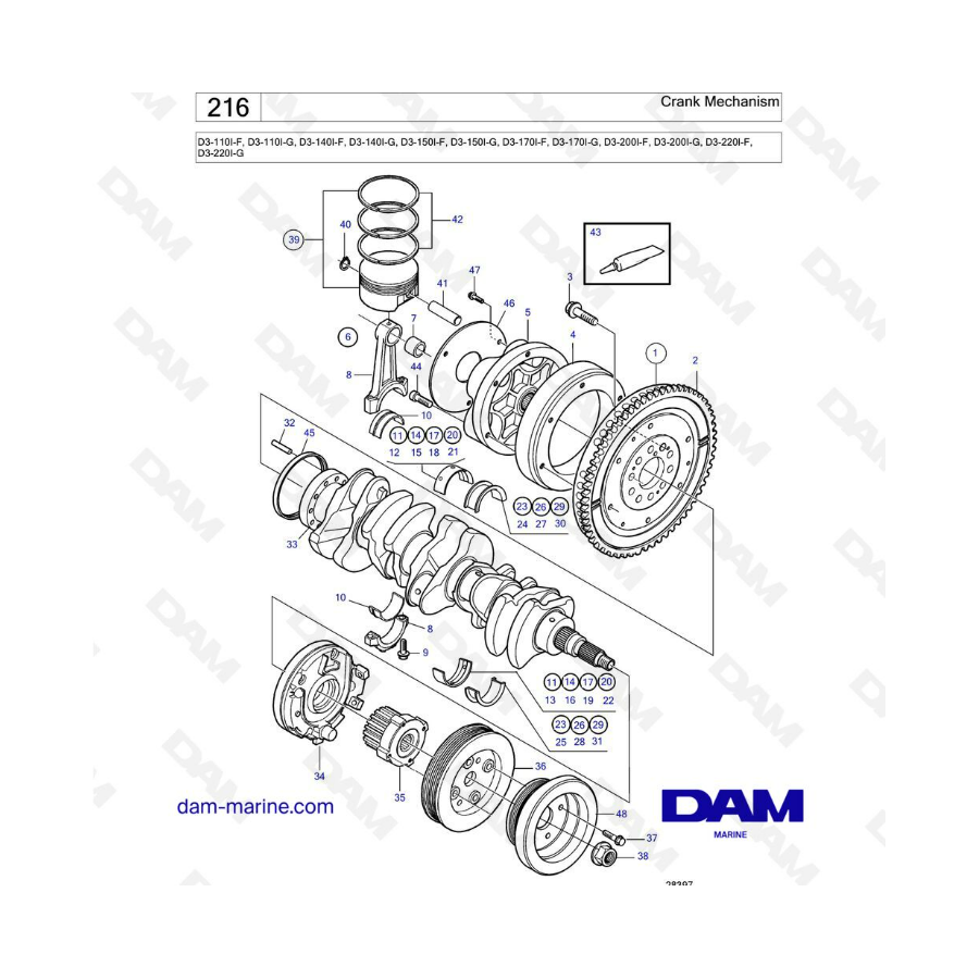 Volvo Penta D3-110I-F -G / D3-140I-F -G / D3-150I-F -G / D3-170I-F -G / D3-200I-F -G / D3-220I-F -G - Crank mechanism