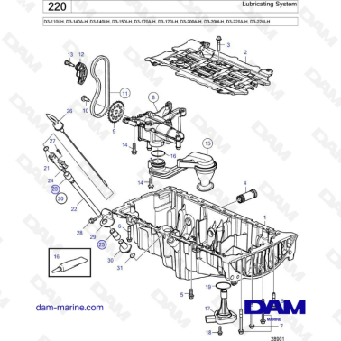 Volvo Penta D3-110I-H/D3-140A-H I-H/D3-150I-H/D3-170A-H I-H/D3-200A-H I-H/ D3-220A-H I-H - Lubricating system