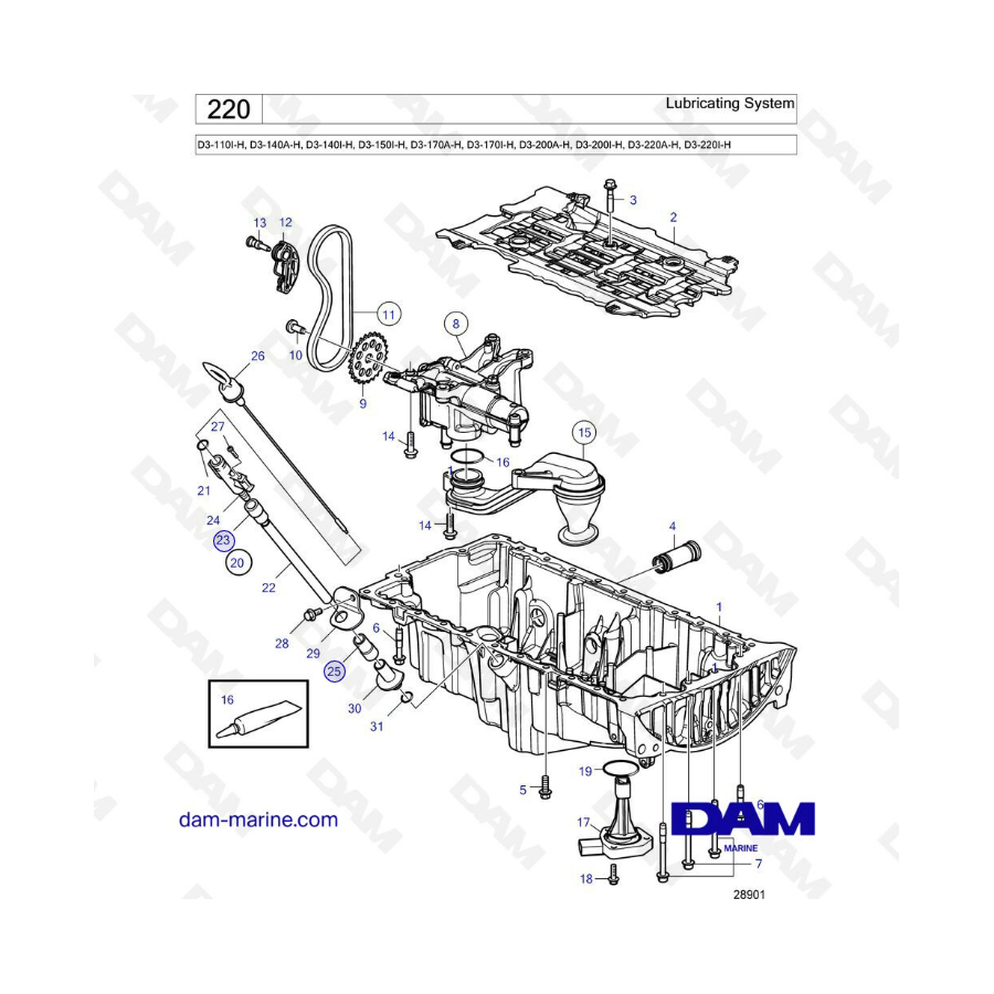 Volvo Penta D3-110I-H/D3-140A-H I-H/D3-150I-H/D3-170A-H I-H/D3-200A-H I-H/ D3-220A-H I-H - Lubricating system
