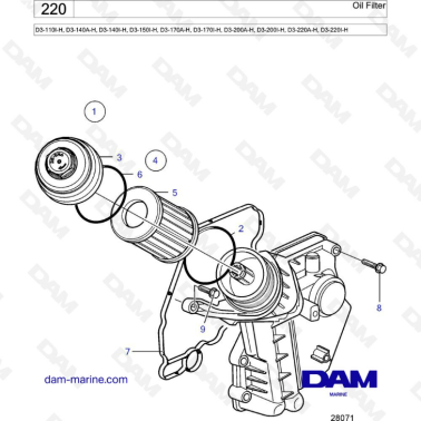Volvo Penta D3-110I-H / D3-140A-H I-H/ D3-150I-H / D3-170A-H I-H / D3-200A-H I-H / D3-220A-H I-H - Oil filter