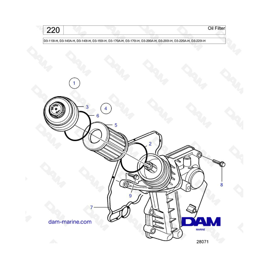 Volvo Penta D3-110I-H / D3-140A-H I-H/ D3-150I-H / D3-170A-H I-H / D3-200A-H I-H / D3-220A-H I-H - Oil filter