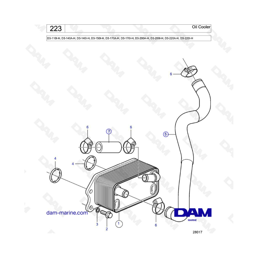 Volvo Penta D3-110I-H / D3-140A-H I-H / D3-150I-H / D3-170A-H I-H / D3-200A-H I-H / D3-220A-H I-H - Oil cooler